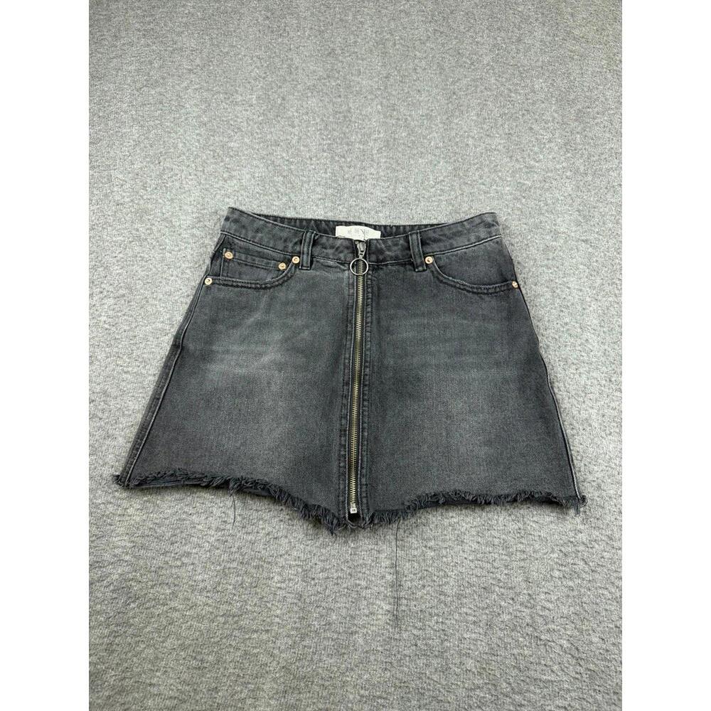 We The Free Free People Womens 26 Black Distressed Denim Mini Skirt Front Zip